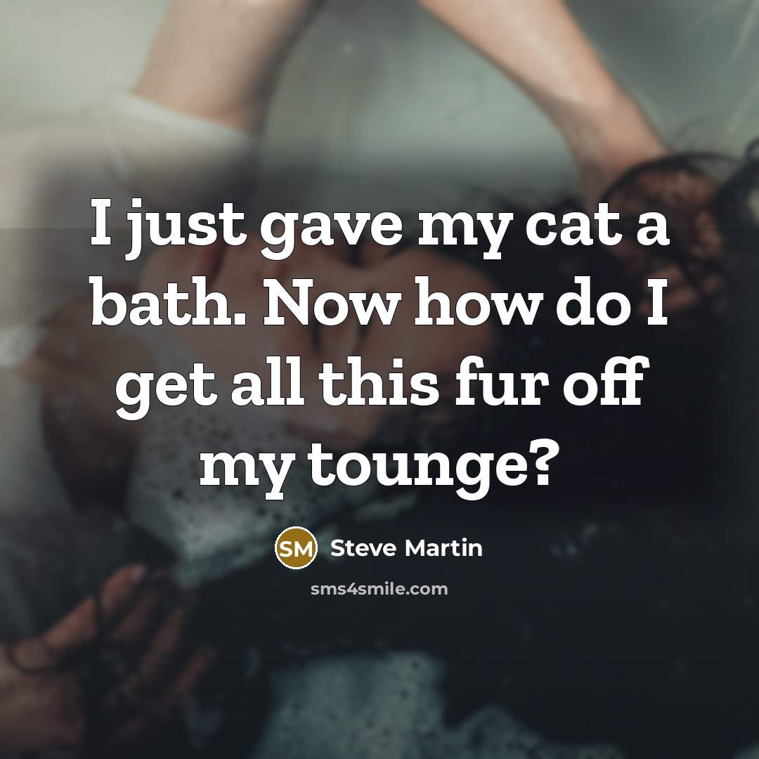 “I just gave my cat a bath. Now how do I get all this fur off my tounge?” quote by Steve Martin