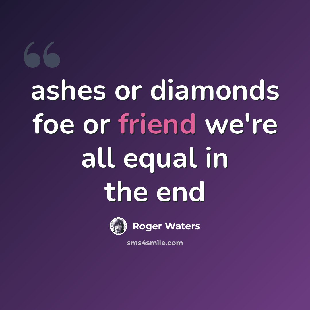 “ashes or diamonds foe or friend we're all equal in the end” quote by Roger Waters