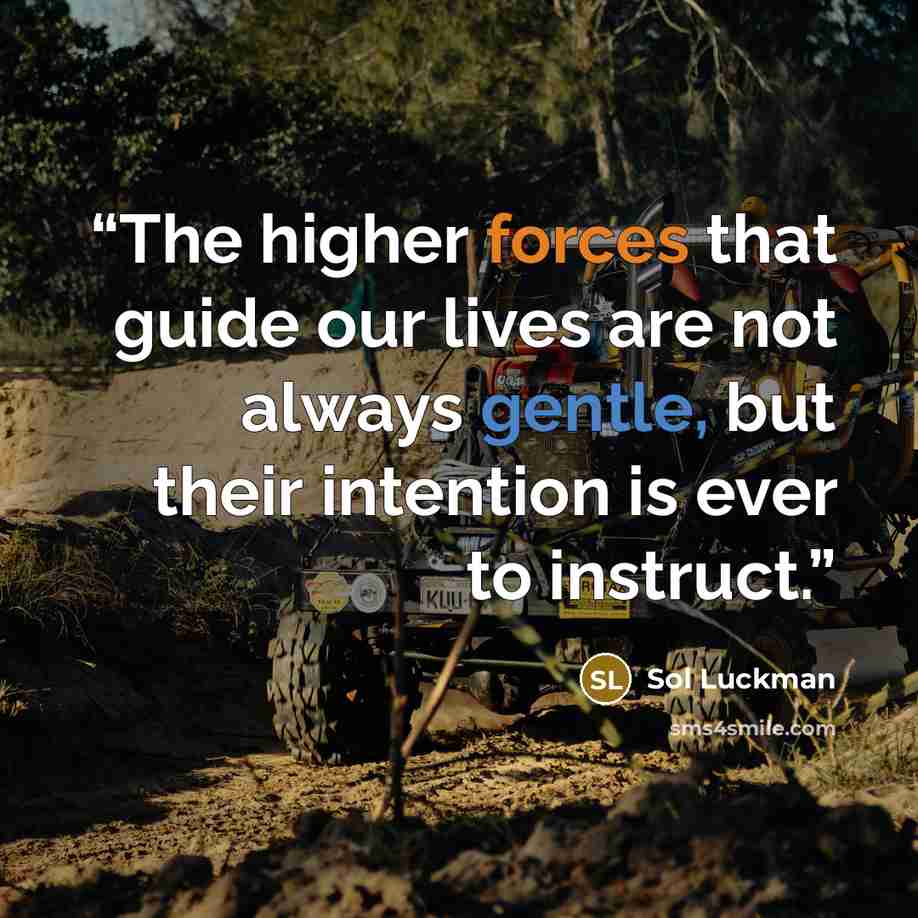 “The higher forces that guide our lives are not always gentle, but their intention is ever to instruct.” quote by Sol Luckman