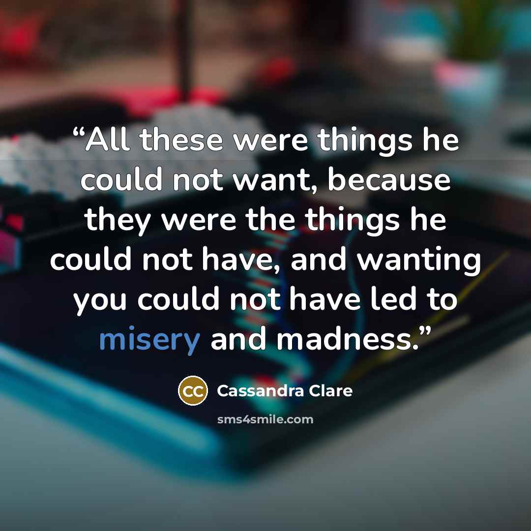 “All these were things he could not want, because they were the things he could not have, and wanting you could not have led to misery and madness.” quote by Cassandra Clare