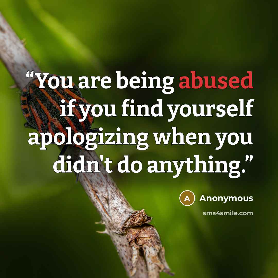 “You are being abused if you find yourself apologizing when you didn't do anything.” quote by Anonymous