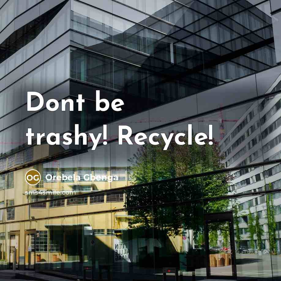 “Dont be trashy! Recycle!” quote by Orebela Gbenga
