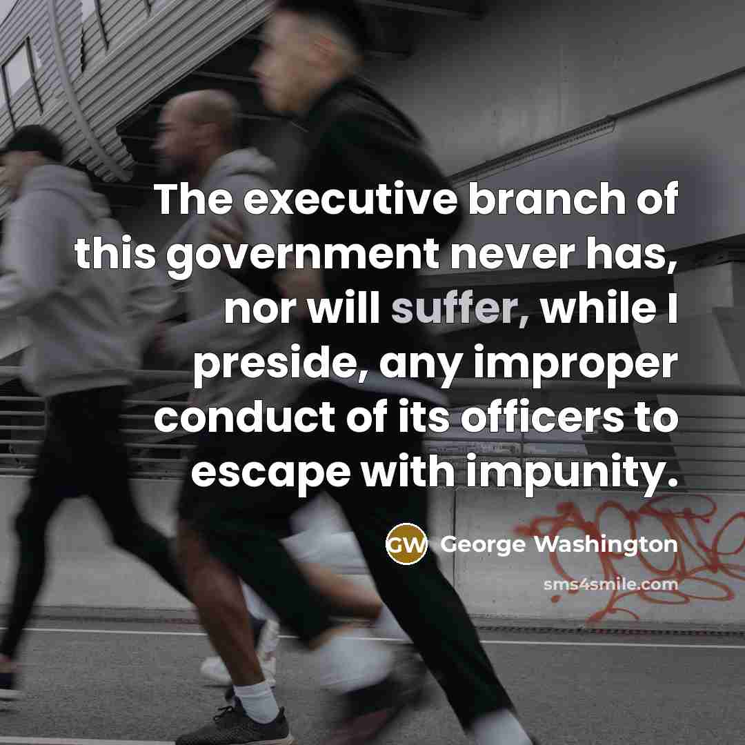 “The executive branch of this government never has, nor will suffer, while I preside, any improper conduct of its officers to escape with impunity.” quote by George Washington
