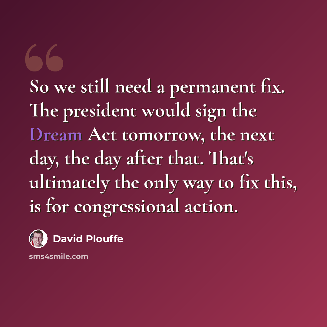 “So we still need a permanent fix. The president would sign the Dream Act tomorrow, the next day, the day after that. That's ultimately the only way to fix this, is for congressional action.” quote by David Plouffe