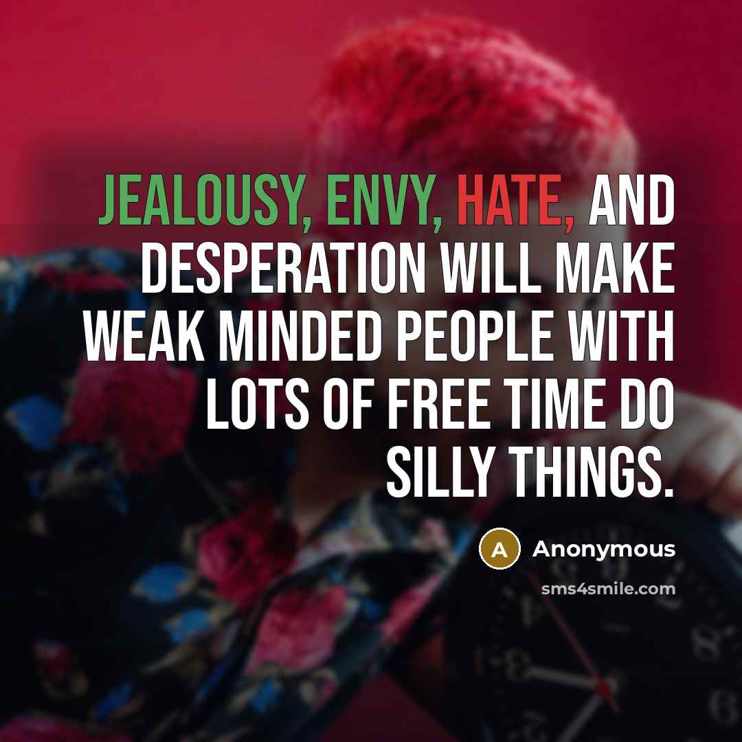 “Jealousy, envy, hate, and desperation will make weak minded people with lots of free time do silly things.” quote by Anonymous