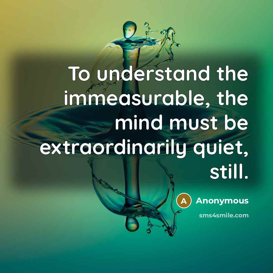 “To understand the immeasurable, the mind must be extraordinarily quiet, still.” quote by Anonymous