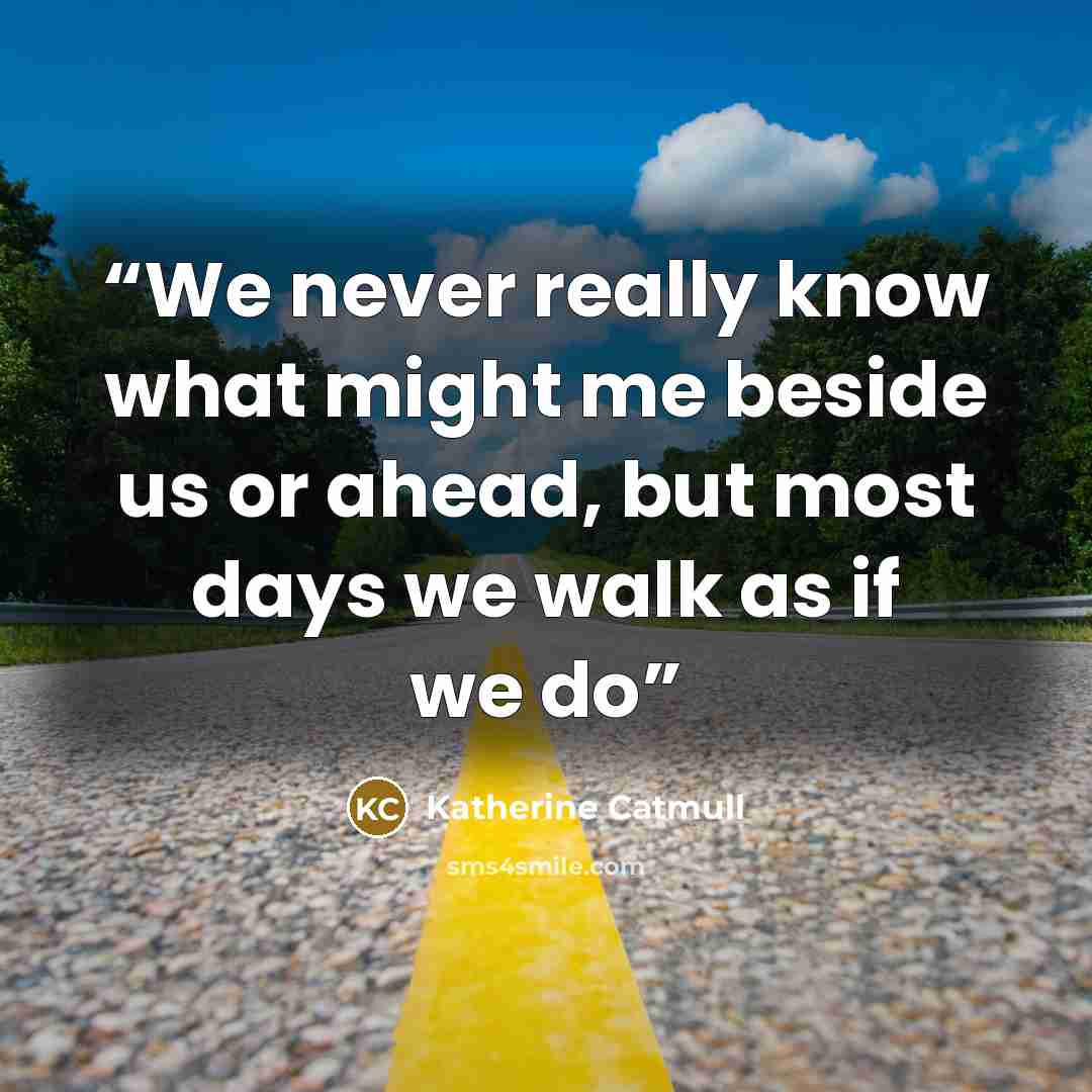 “We never really know what might me beside us or ahead, but most days we walk as if we do” quote by Katherine Catmull