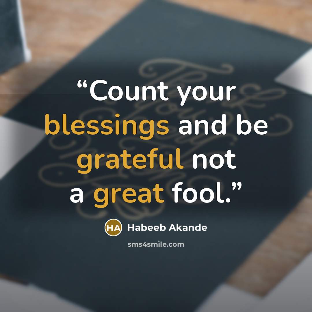 “Count your blessings and be grateful not a great fool.” quote by Habeeb Akande