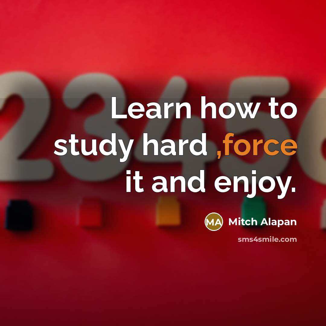 “Learn how to study hard ,force it and enjoy.” quote by Mitch Alapan