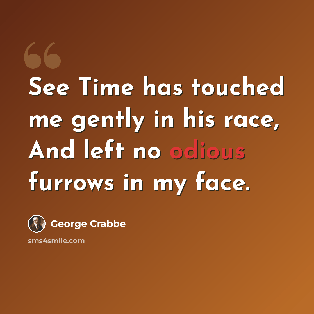 “See Time has touched me gently in his race, And left no odious furrows in my face.” quote by George Crabbe