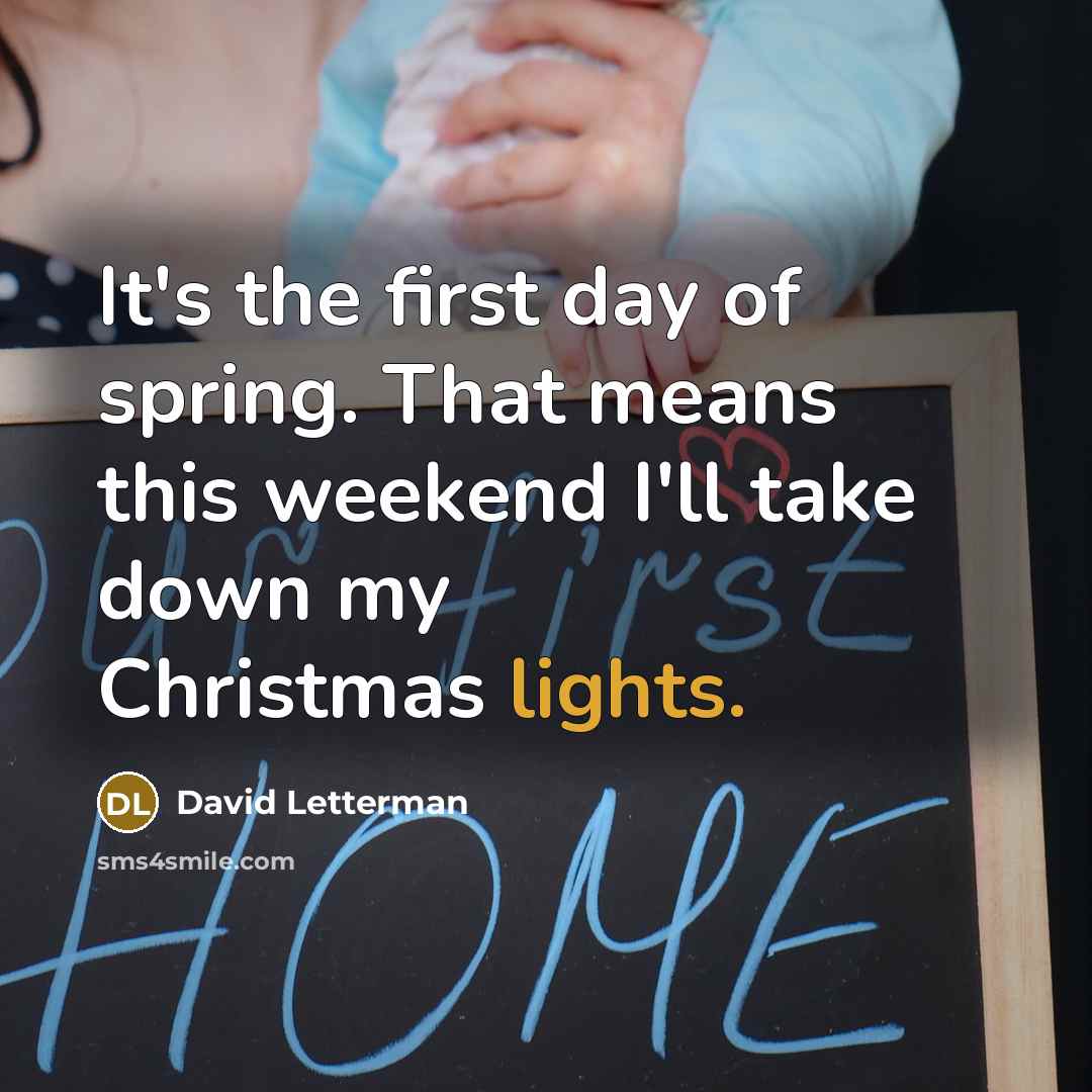 “It's the first day of spring. That means this weekend I'll take down my Christmas lights.” quote by David Letterman