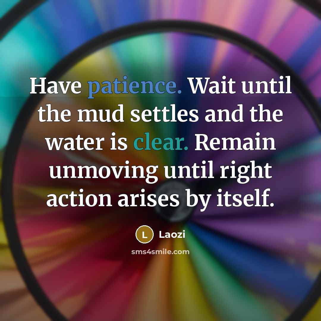 “Have patience. Wait until the mud settles and the water is clear. Remain unmoving until right action arises by itself.” quote by Laozi