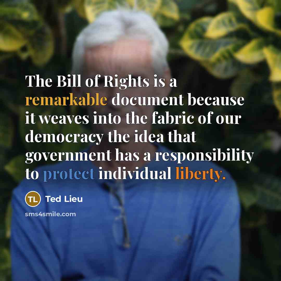 “The Bill of Rights is a remarkable document because it weaves into the fabric of our democracy the idea that government has a responsibility to protect individual liberty.” quote by Ted Lieu