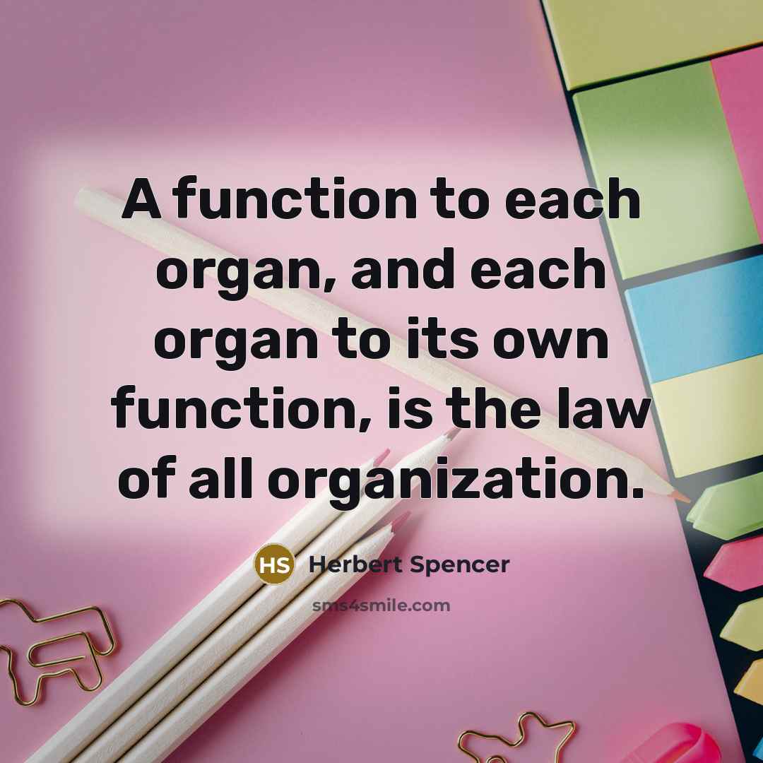 “A function to each organ, and each organ to its own function, is the law of all organization.” quote by Herbert Spencer