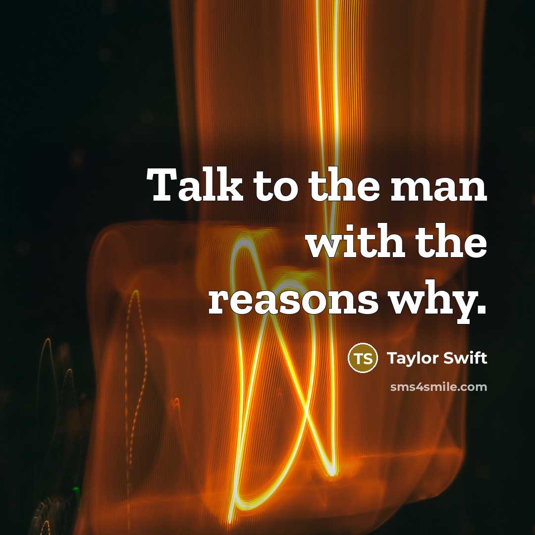“Talk to the man with the reasons why.” quote by Taylor Swift