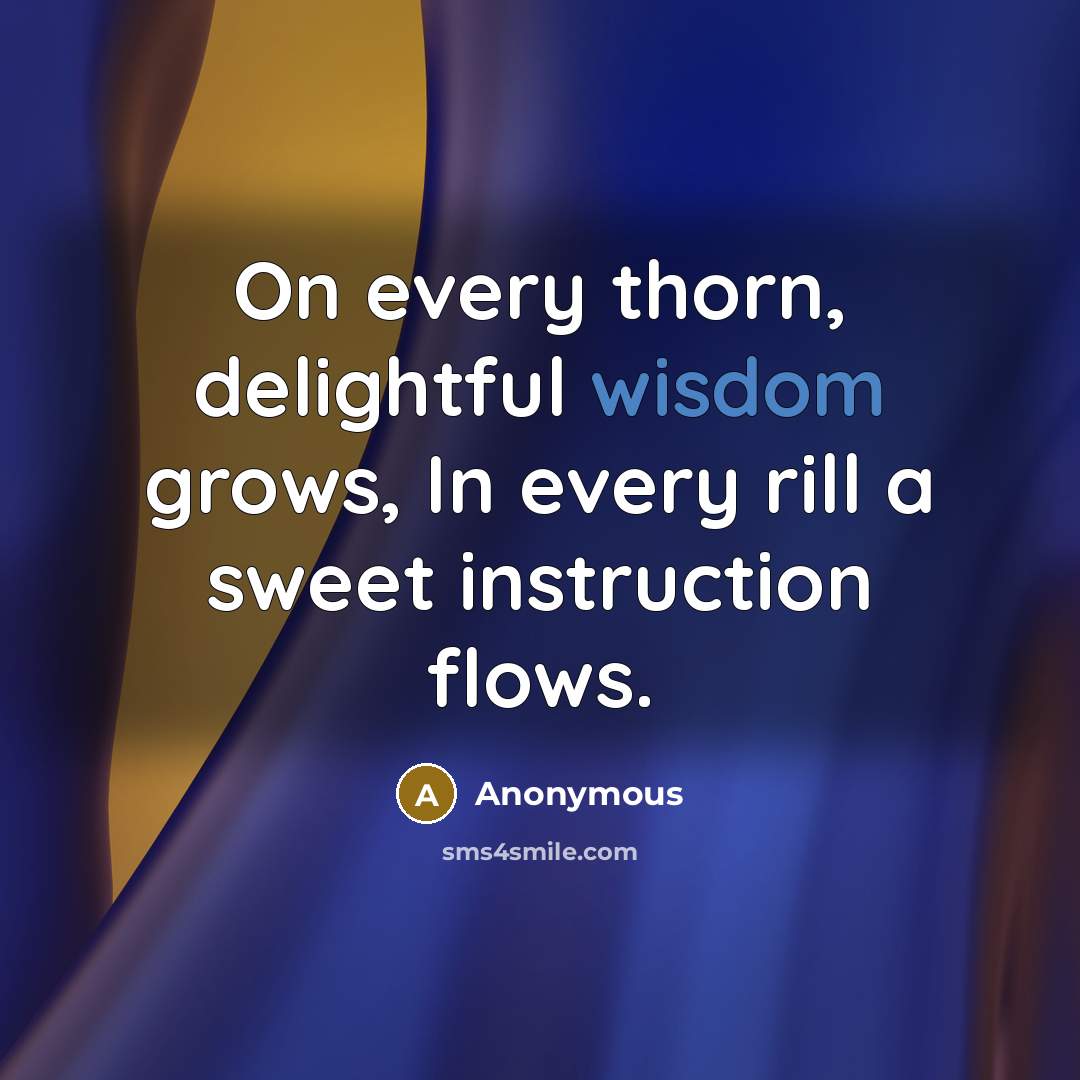 “On every thorn, delightful wisdom grows, In every rill a sweet instruction flows.” quote by Anonymous