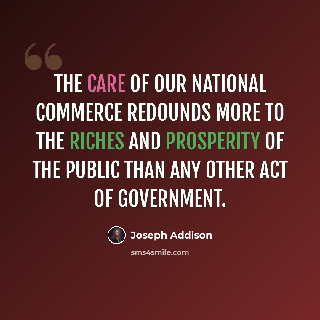 “The care of our national commerce redounds more to the riches and prosperity of the public than any other act of government.” quote by Joseph Addison
