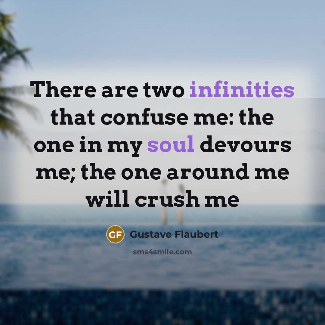 “There are two infinities that confuse me: the one in my soul devours me; the one around me will crush me” quote by Gustave Flaubert