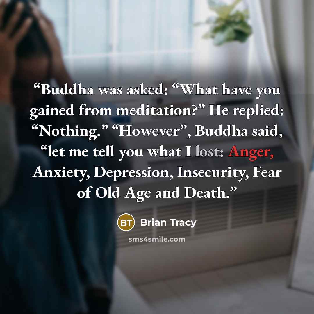 “Buddha was asked: “What have you gained from meditation?” He replied: “Nothing.” “However”, Buddha said, “let me tell you what I lost: Anger, Anxiety, Depression, Insecurity, Fear of Old Age and Death.” quote by Brian Tracy