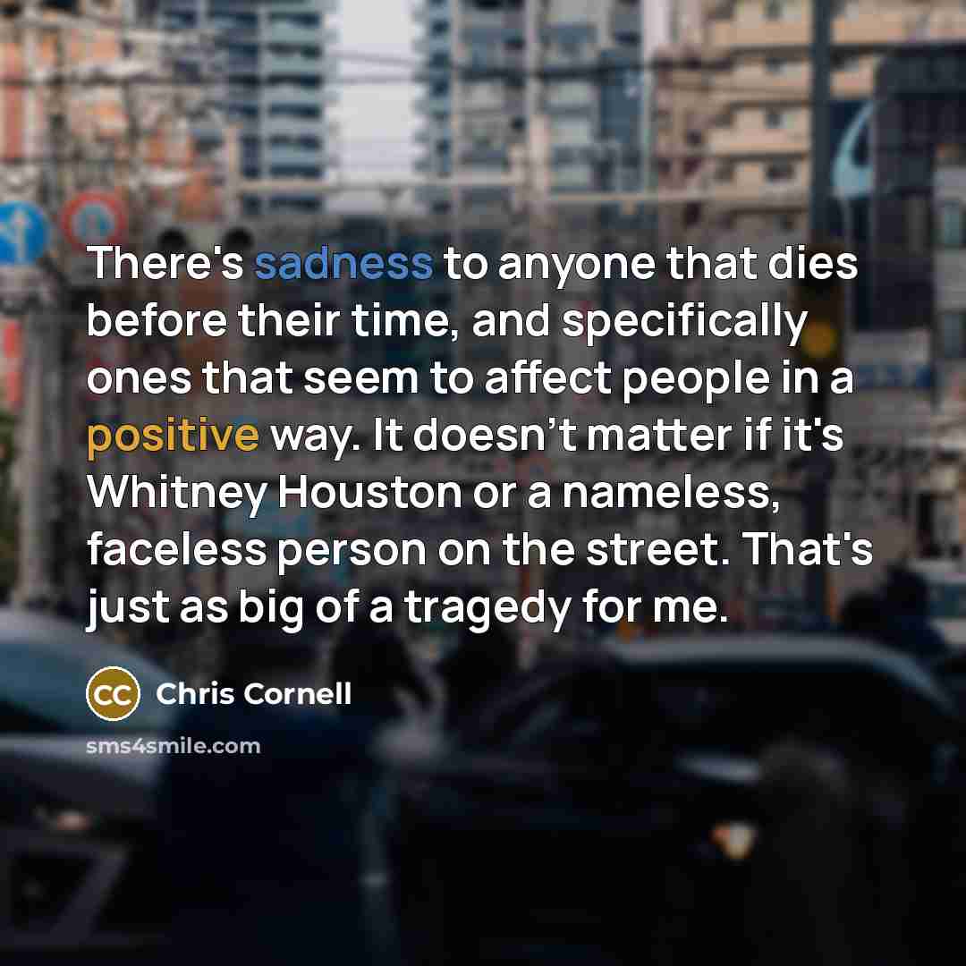 “There's sadness to anyone that dies before their time, and specifically ones that seem to affect people in a positive way. It doesn't matter if it's Whitney Houston or a nameless, faceless person on the street. That's just as big of a tragedy for me.” quote by Chris Cornell