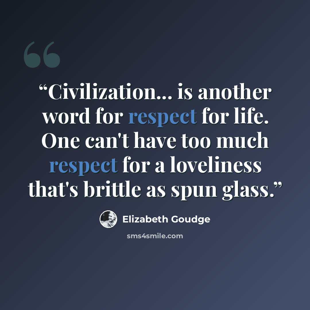 “Civilization... is another word for respect for life. One can't have too much respect for a loveliness that's brittle as spun glass.” quote by Elizabeth Goudge