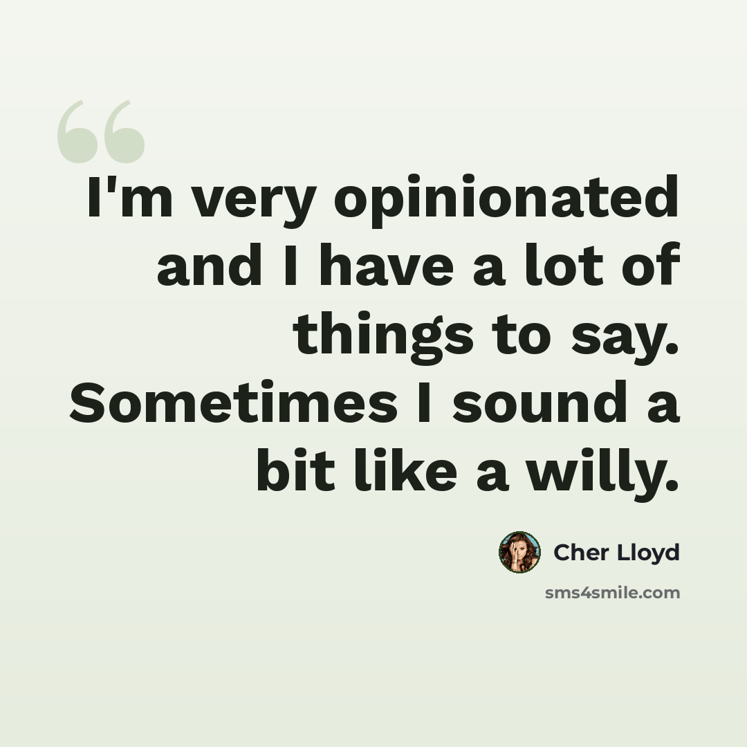 “I'm very opinionated and I have a lot of things to say. Sometimes I sound a bit like a willy.” quote by Cher Lloyd