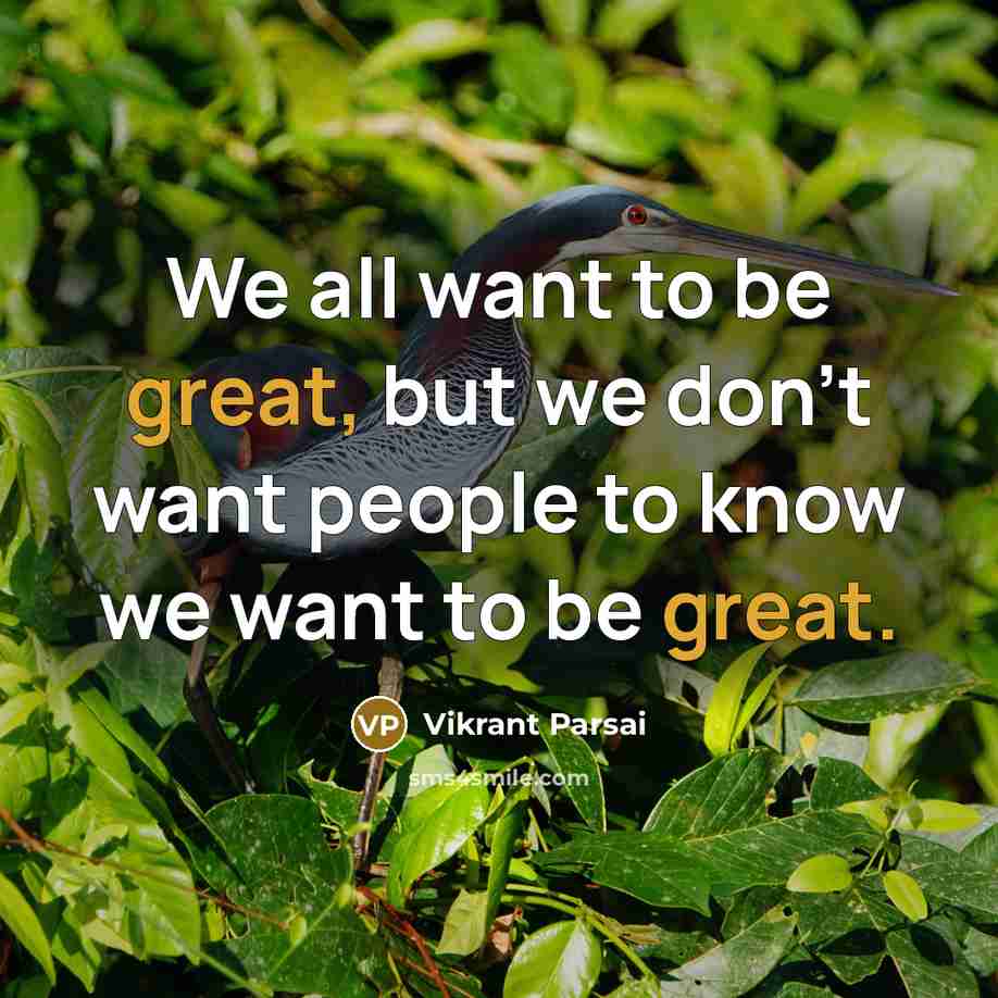 “We all want to be great, but we don't want people to know we want to be great.” quote by Vikrant Parsai
