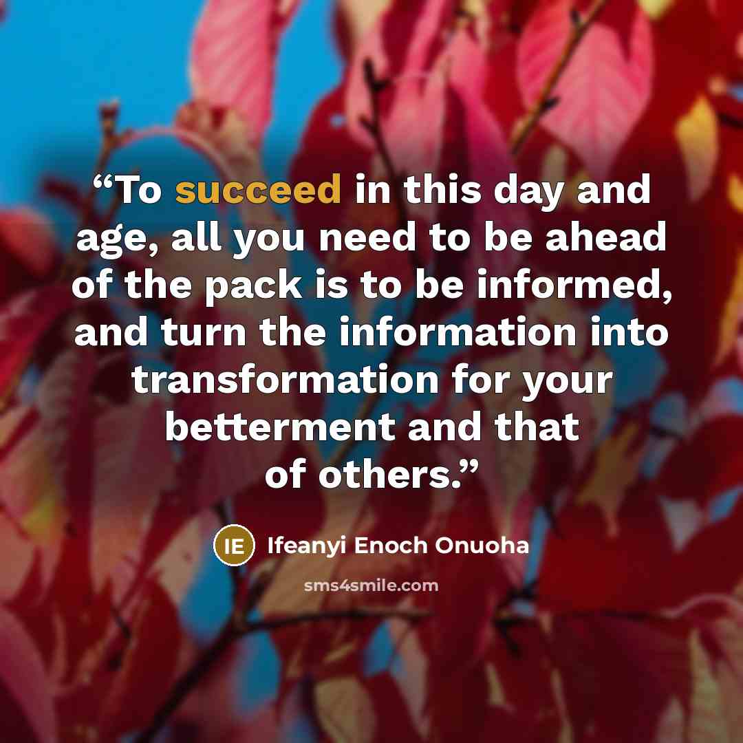 “To succeed in this day and age, all you need to be ahead of the pack is to be informed, and turn the information into transformation for your betterment and that of others.” quote by Ifeanyi Enoch Onuoha
