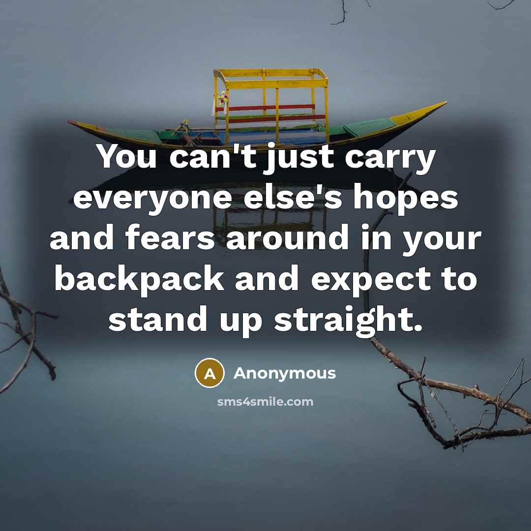 “You can't just carry everyone else's hopes and fears around in your backpack and expect to stand up straight.” quote by Anonymous