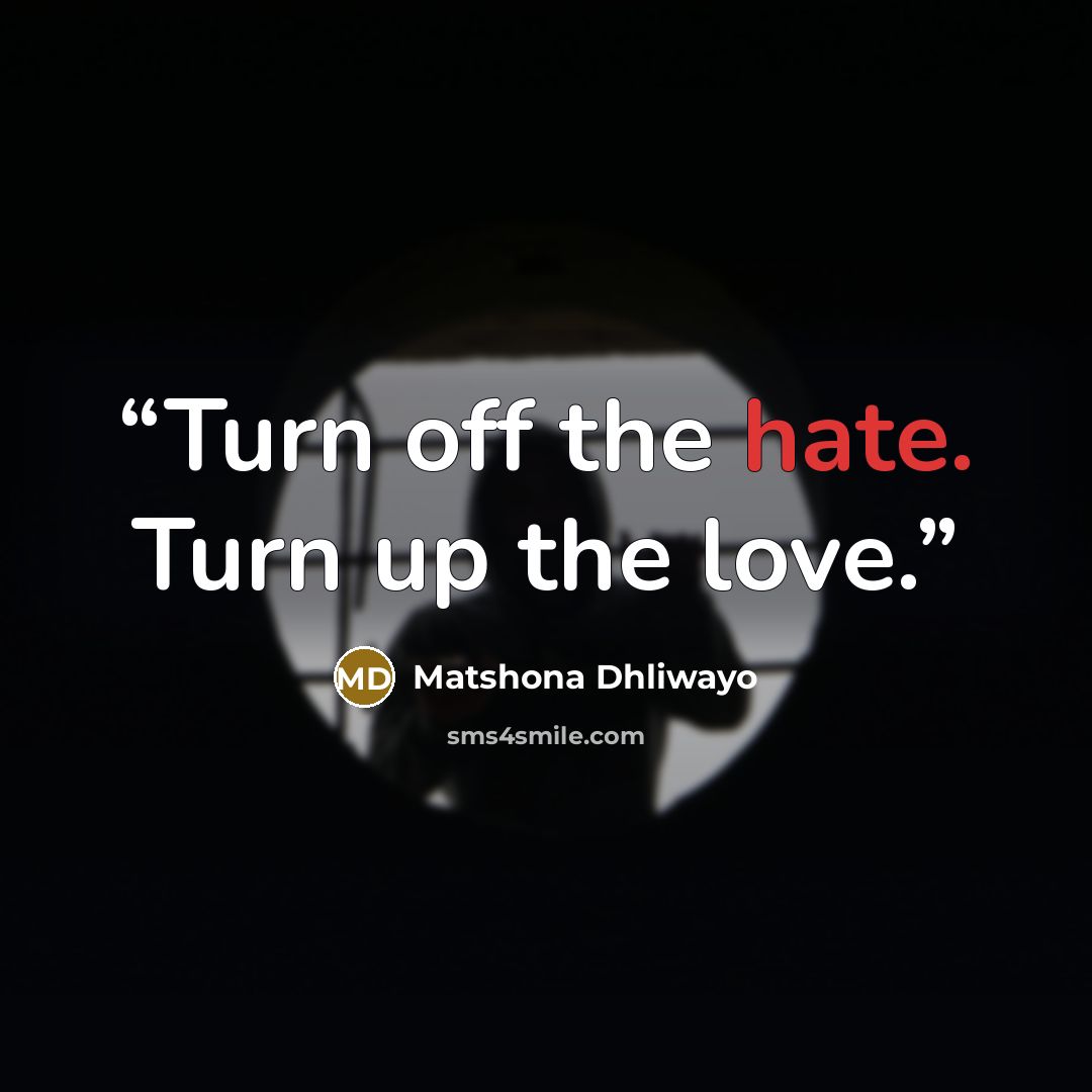 “Turn off the hate. Turn up the love.” quote by Matshona Dhliwayo