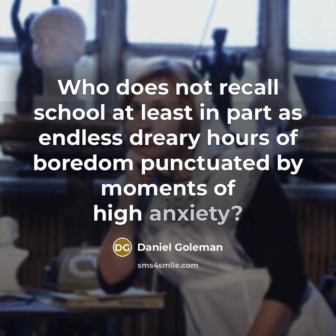 “Who does not recall school at least in part as endless dreary hours of boredom punctuated by moments of high anxiety?” quote by Daniel Goleman