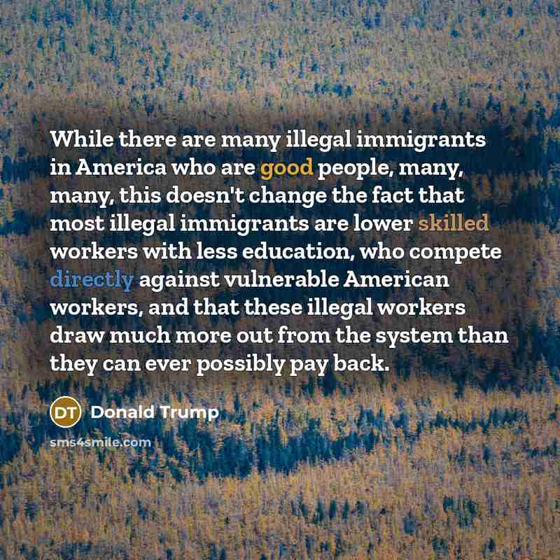 “While there are many illegal immigrants in America who are good people, many, many, this doesn't change the fact that most illegal immigrants are lower skilled workers with less education, who compete directly against vulnerable American workers, and that these illegal workers draw much more out…” quote by Donald Trump