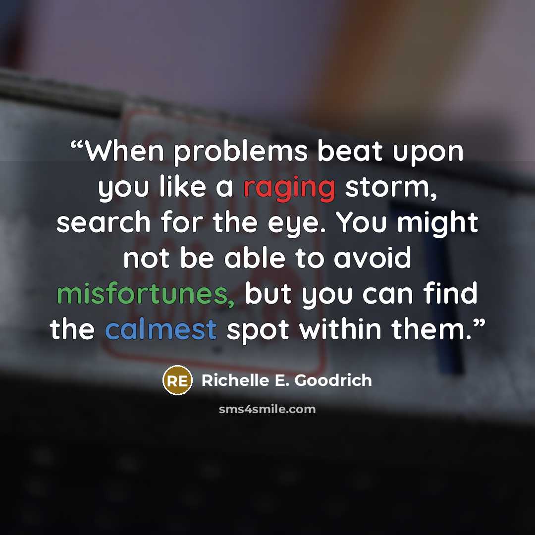 “When problems beat upon you like a raging storm, search for the eye. You might not be able to avoid misfortunes, but you can find the calmest spot within them.” quote by Richelle E. Goodrich