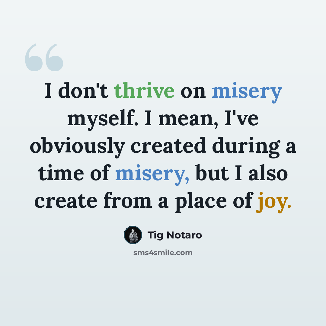 “I don't thrive on misery myself. I mean, I've obviously created during a time of misery, but I also create from a place of joy.” quote by Tig Notaro