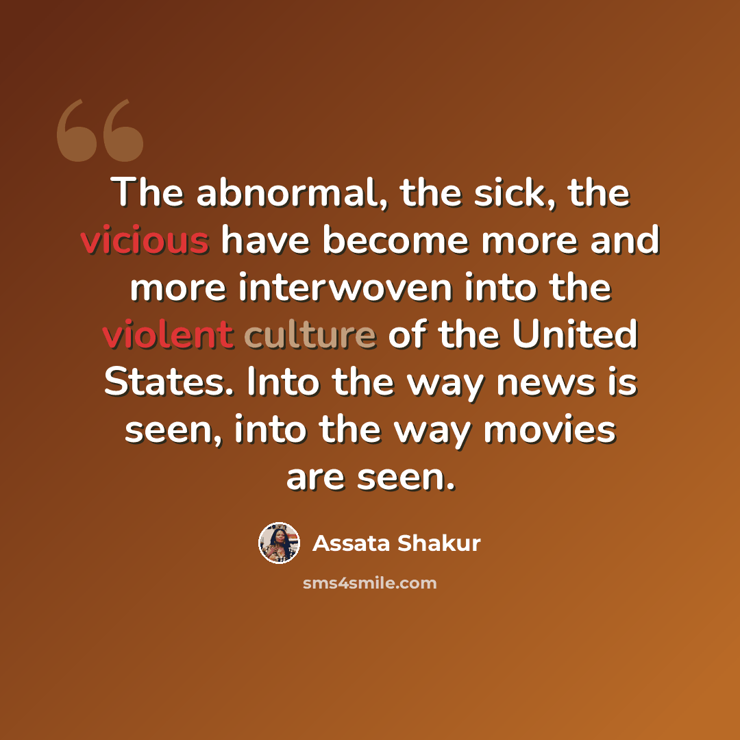 “The abnormal, the sick, the vicious have become more and more interwoven into the violent culture of the United States. Into the way news is seen, into the way movies are seen.” quote by Assata Shakur