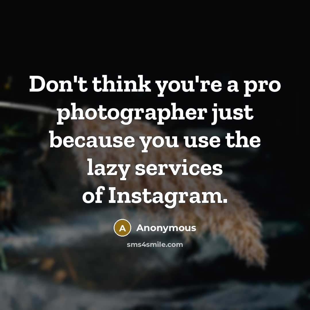 “Don't think you're a pro photographer just because you use the lazy services of Instagram.” quote by Anonymous