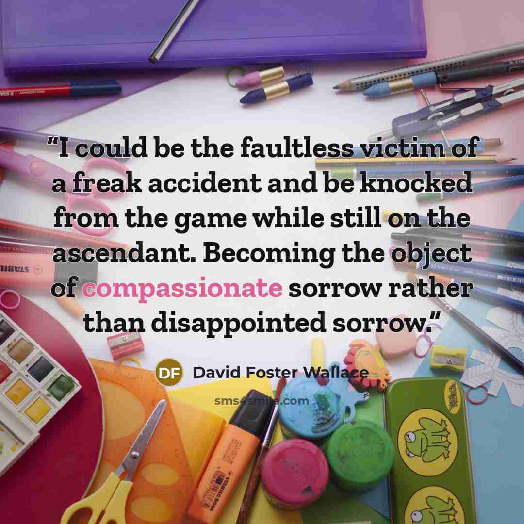 “I could be the faultless victim of a freak accident and be knocked from the game while still on the ascendant. Becoming the object of compassionate sorrow rather than disappointed sorrow.” quote by David Foster Wallace