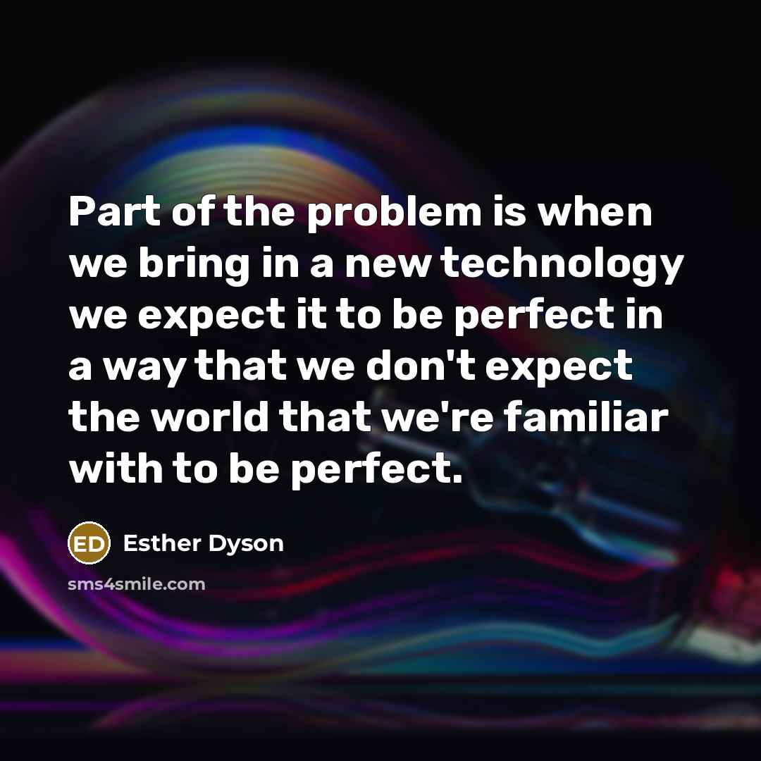 “Part of the problem is when we bring in a new technology we expect it to be perfect in a way that we don't expect the world that we're familiar with to be perfect.” quote by Esther Dyson