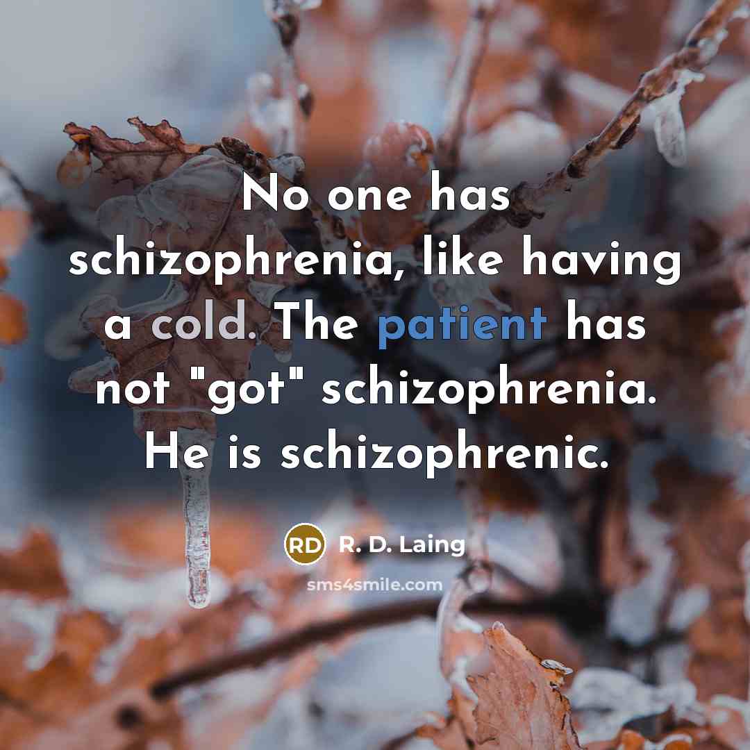 “No one has schizophrenia, like having a cold. The patient has not "got" schizophrenia. He is schizophrenic.” quote by R. D. Laing