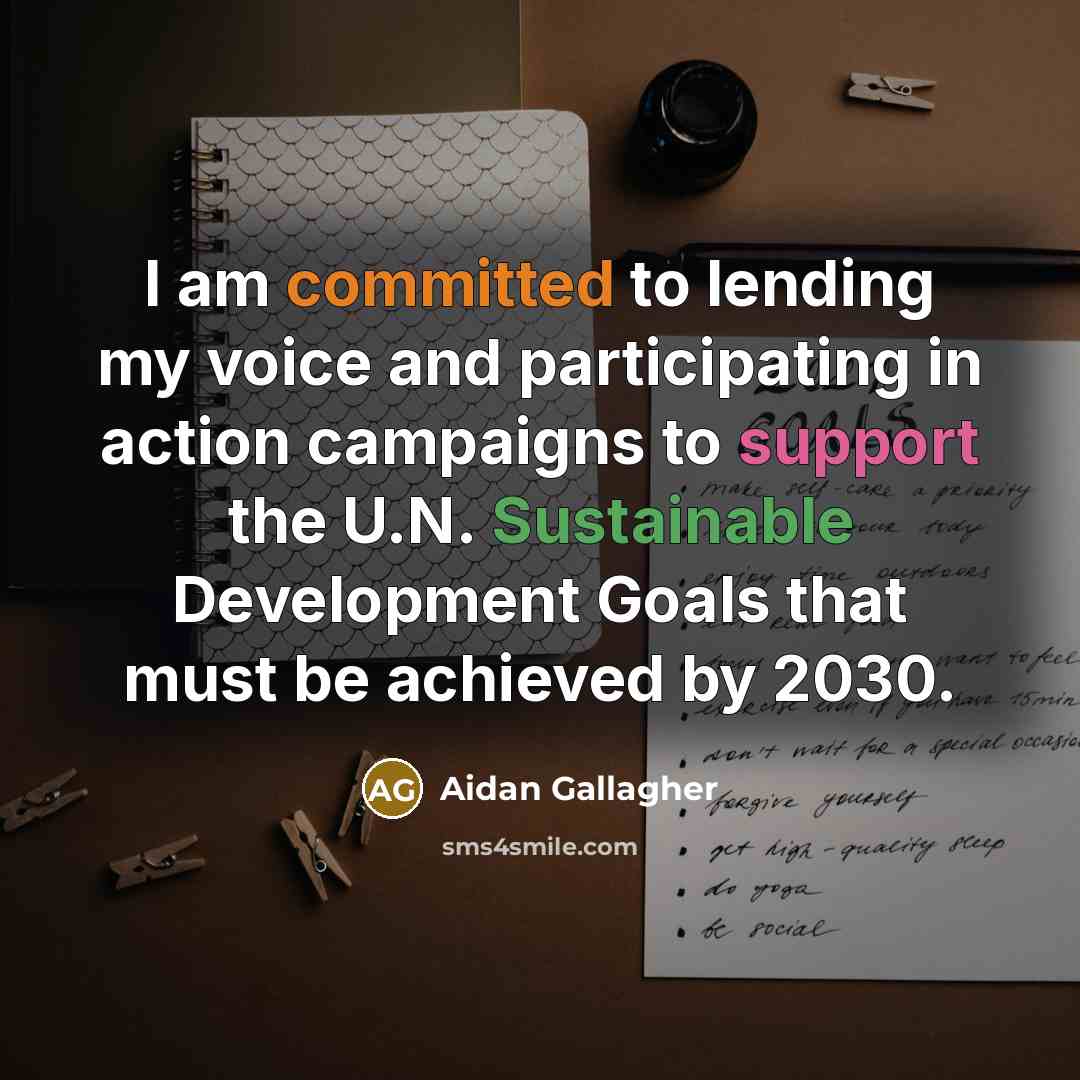 “I am committed to lending my voice and participating in action campaigns to support the U.N. Sustainable Development Goals that must be achieved by 2030.” quote by Aidan Gallagher