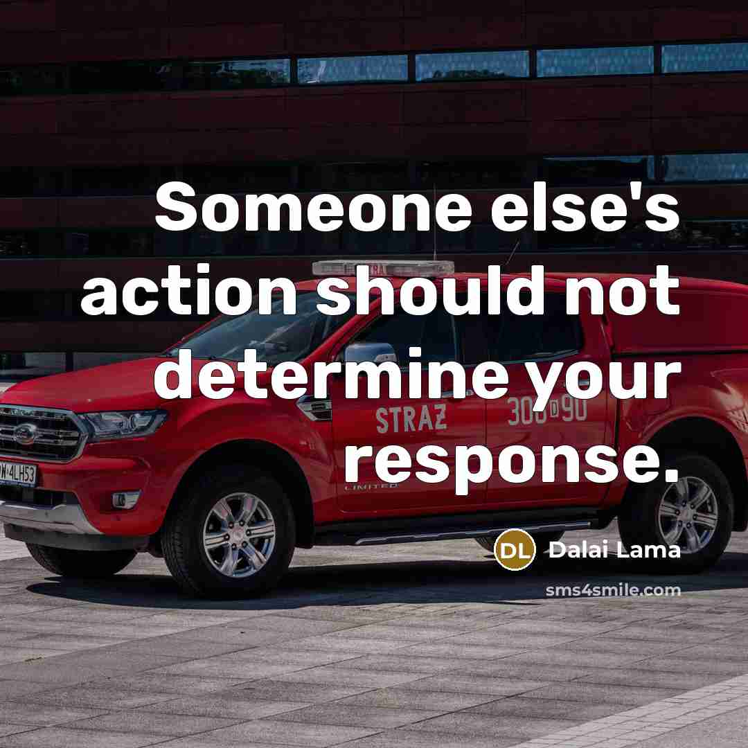 “Someone else's action should not determine your response.” quote by Dalai Lama