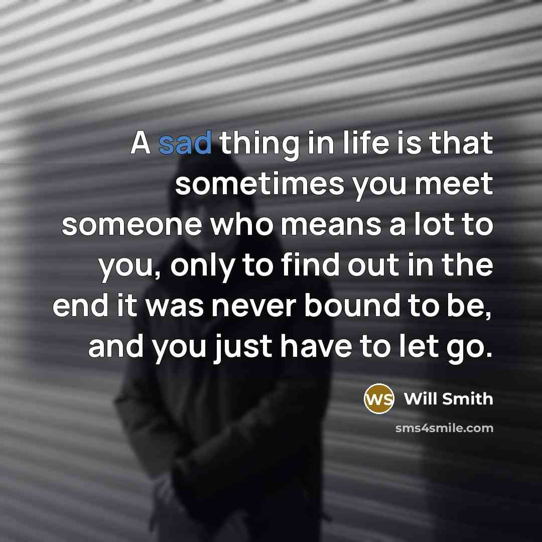 “A sad thing in life is that sometimes you meet someone who means a lot to you, only to find out in the end it was never bound to be, and you just have to let go.” quote by Will Smith