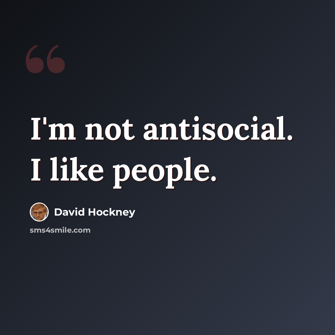 “I'm not antisocial. I like people.” quote by David Hockney