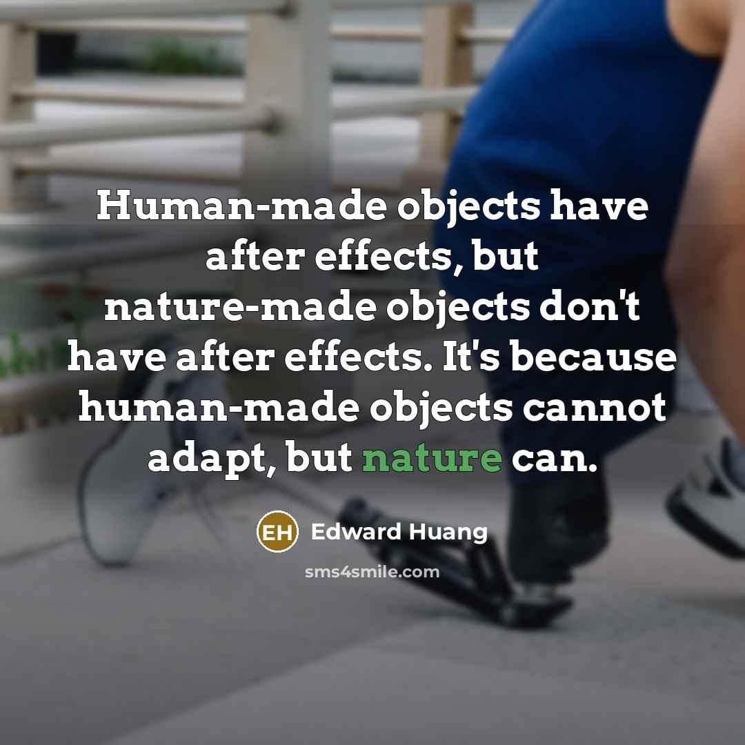 “Human-made objects have after effects, but nature-made objects don't have after effects. It's because human-made objects cannot adapt, but nature can.” quote by Edward Huang