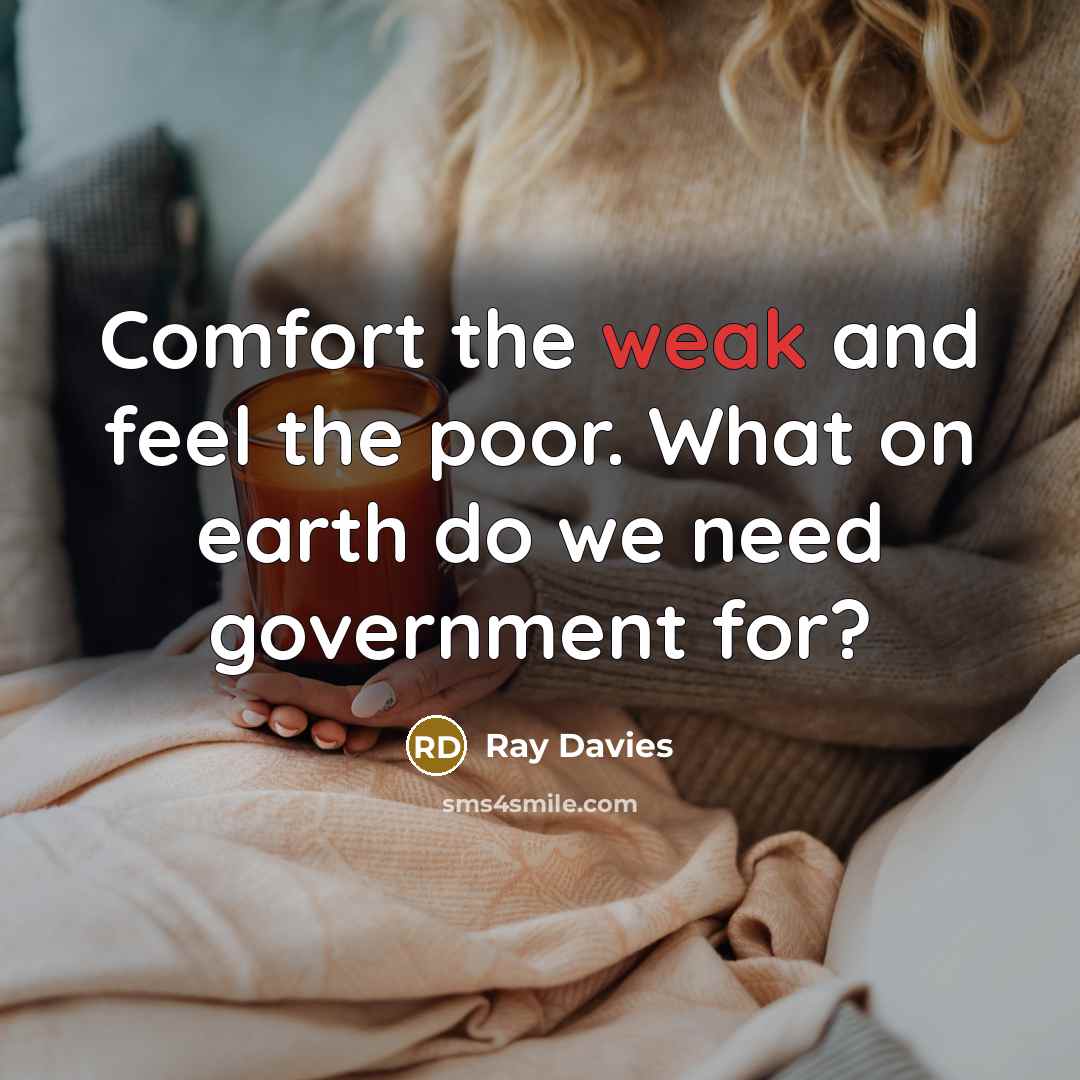 “Comfort the weak and feel the poor. What on earth do we need government for?” quote by Ray Davies
