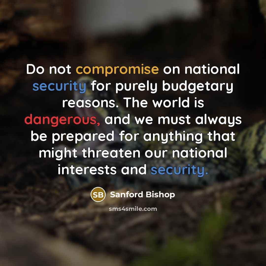 “Do not compromise on national security for purely budgetary reasons. The world is dangerous, and we must always be prepared for anything that might threaten our national interests and security.” quote by Sanford Bishop