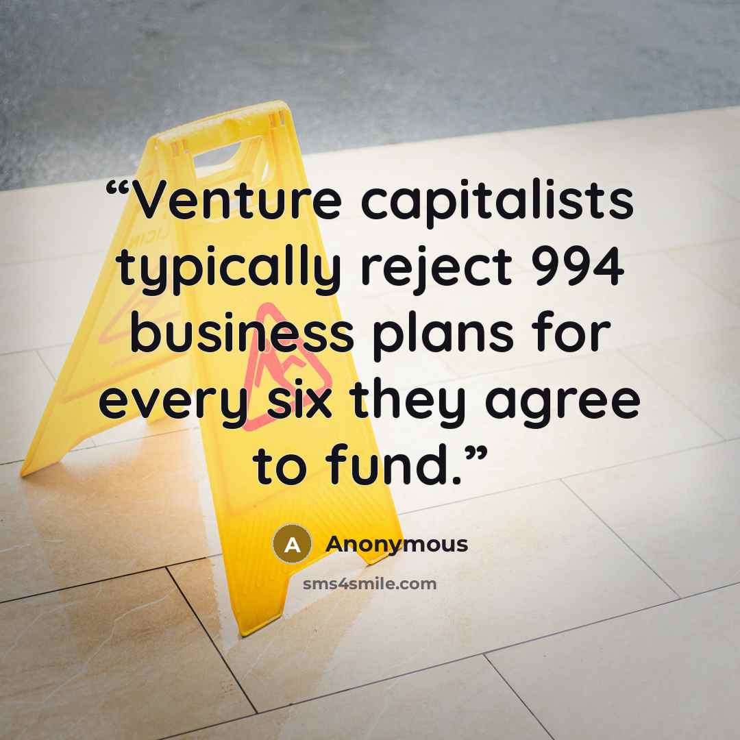 “Venture capitalists typically reject 994 business plans for every six they agree to fund.” quote by Anonymous