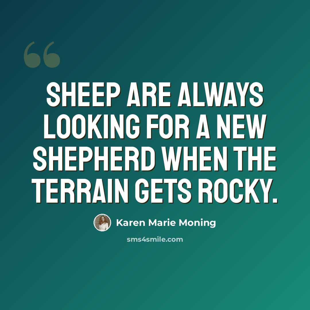 “Sheep are always looking for a new shepherd when the terrain gets rocky.” quote by Karen Marie Moning