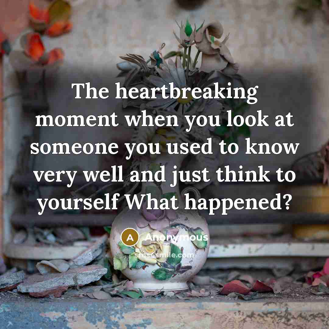 “The heartbreaking moment when you look at someone you used to know very well and just think to yourself What happened?” quote by Anonymous