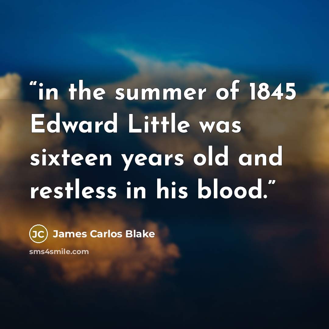 “in the summer of 1845 Edward Little was sixteen years old and restless in his blood.” quote by James Carlos Blake